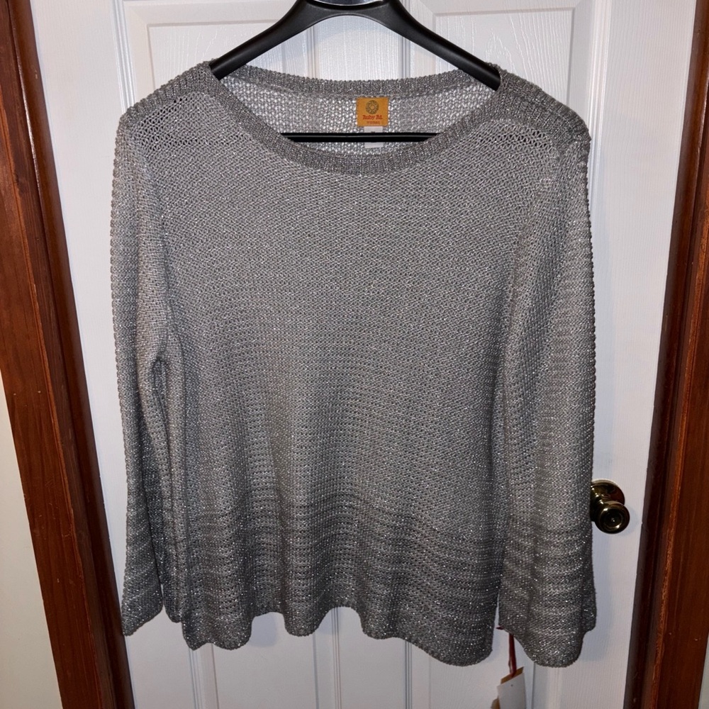 Ruby Rd. Metallic Gray Knit Top